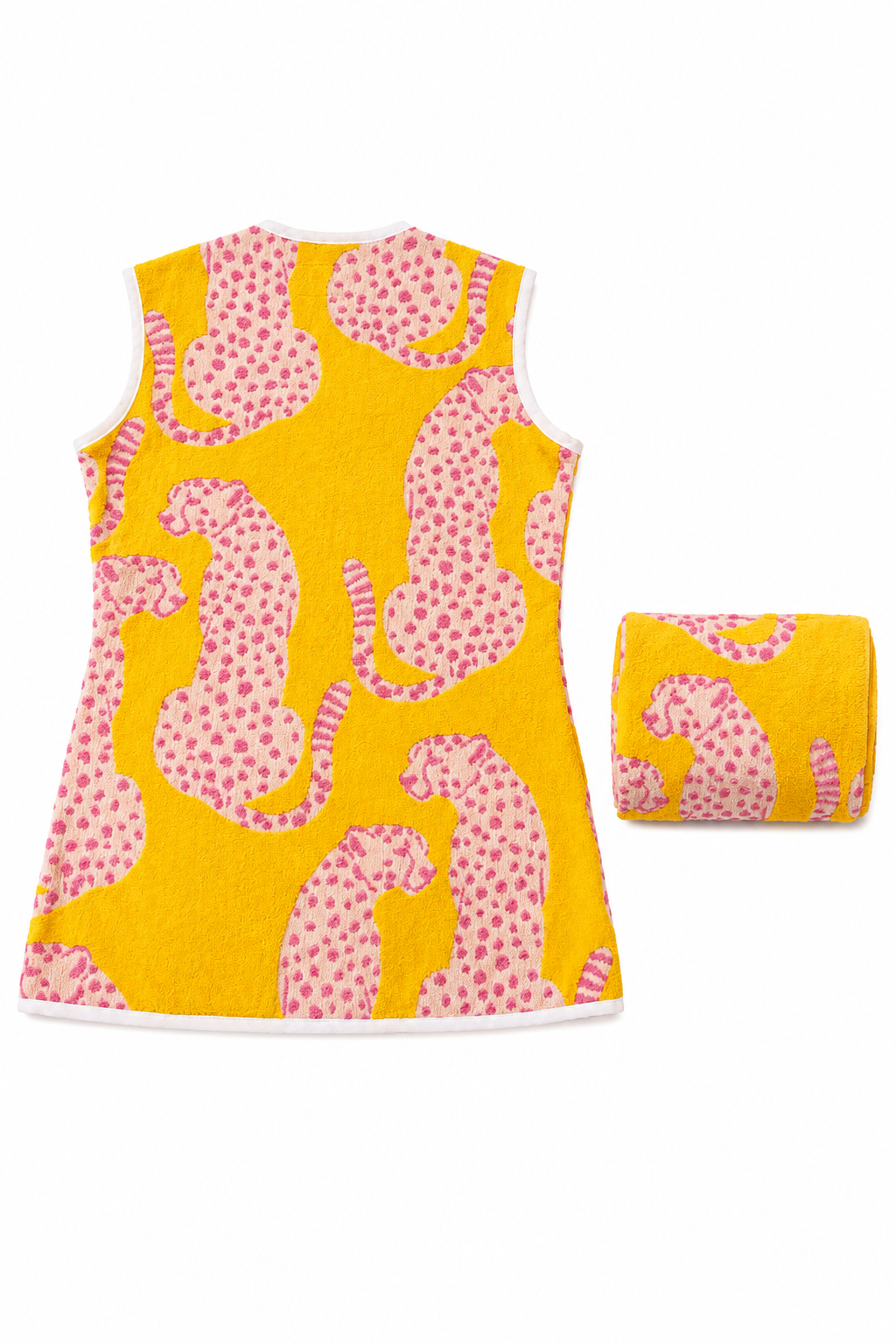 The Yellow Leopard Towelling Beach Dress & Pouch