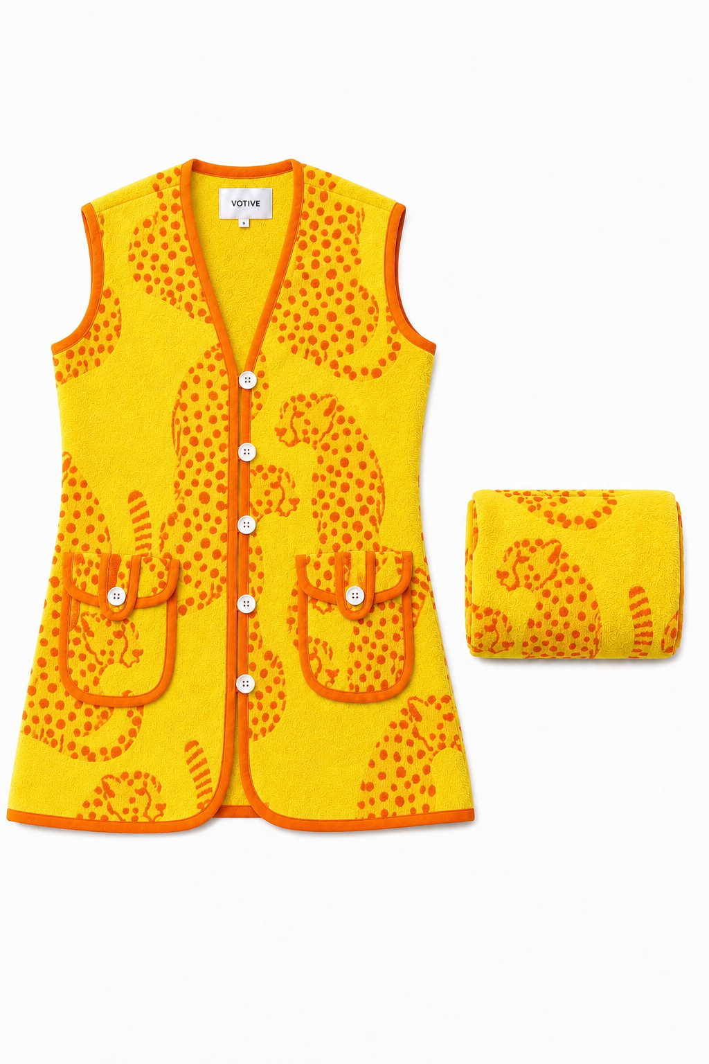 The Yellow Leopard Towelling Beach Dress & Pouch