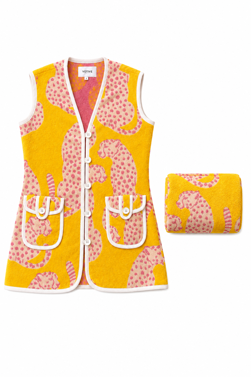 The Yellow Leopard Towelling Beach Dress & Pouch