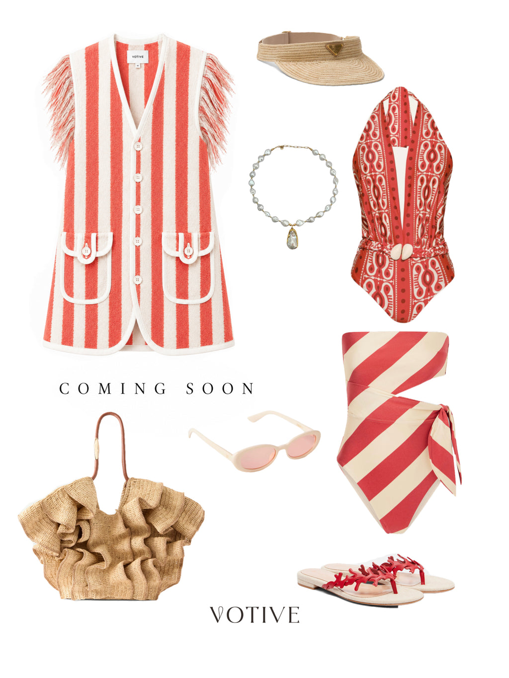 The Coral Stripe Towelling Beach Dress & Pouch