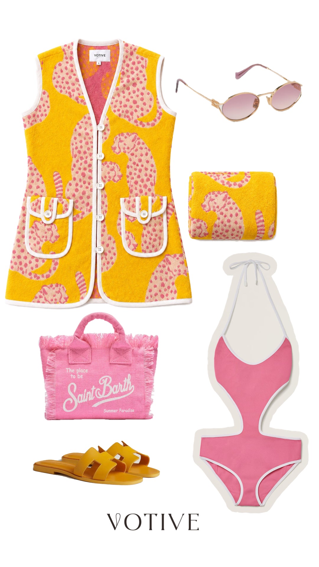 The Yellow Leopard Towelling Beach Dress & Pouch