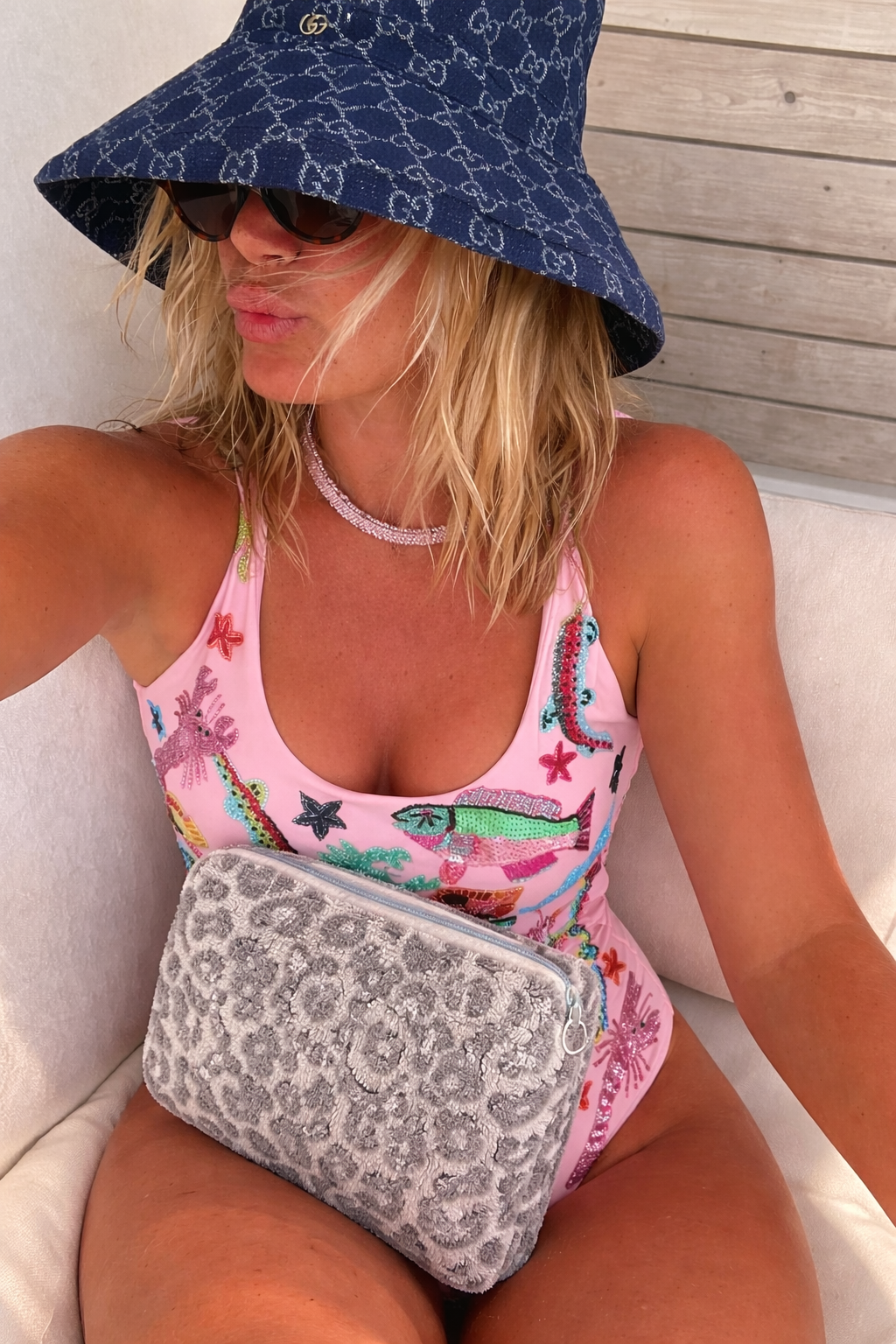 Leopard Towelling Pouch Bag