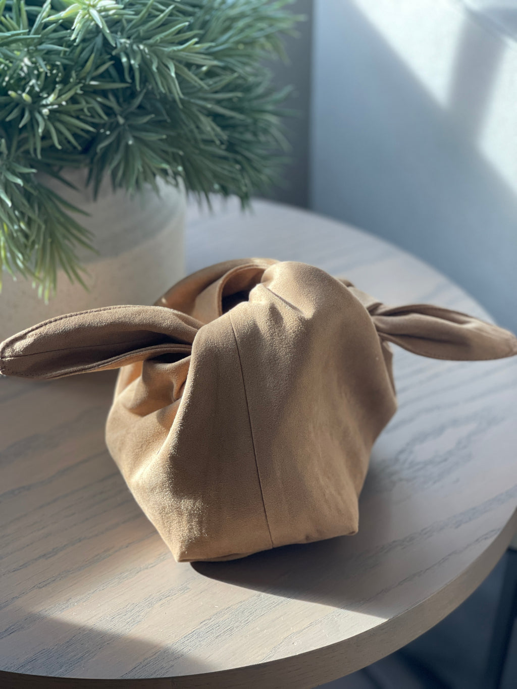 The Camel Suede Kiss Clutch Bag