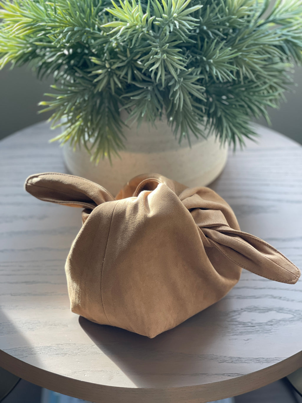 The Camel Suede Kiss Clutch Bag